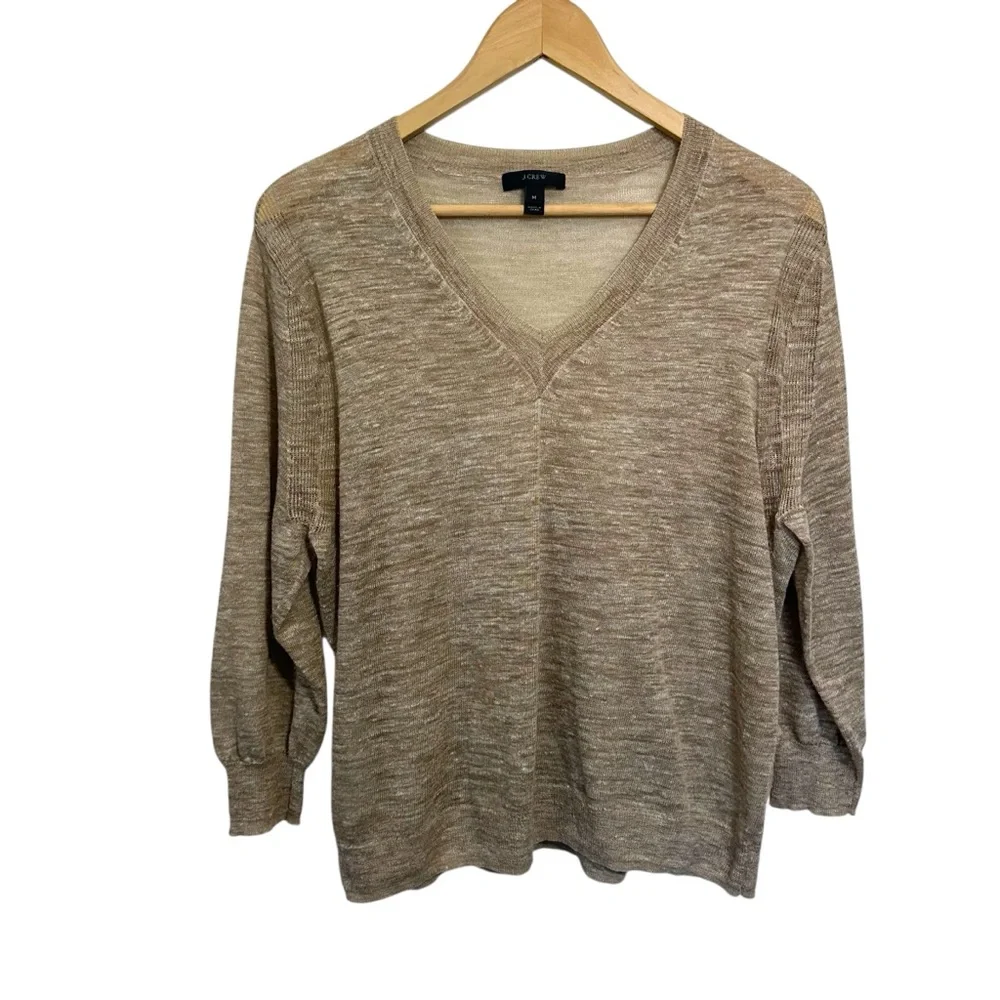J.Crew Lightweight Linen Blend Marled V Neck Sweater M